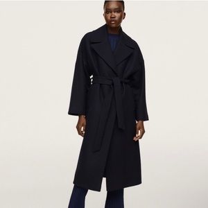 Mango Women's Black Wide Lapel Wool-Blend Coat Sz S NWT